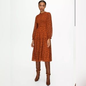 Wilfred Rosalyn Smocked Chiffon Midi Dress